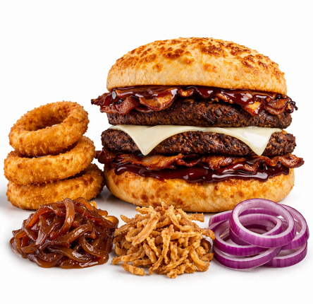 Doble onion burger 8,50€ - Restaurante en The best food - RESIDENCIAL EL QUIÑON