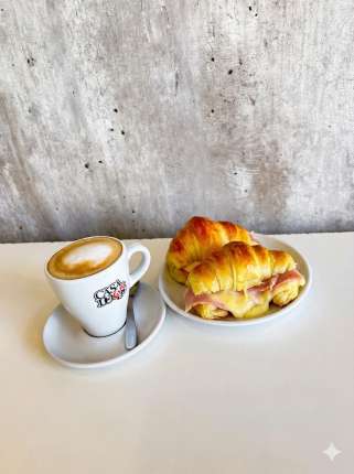Café con leche + medialuna con jamón y queso - cafeteria en Cuca y Manuel - Caba - San Telmo