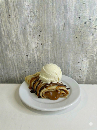 Panqueque con dulce de leche y helado - cafeteria en Cuca y Manuel - Caba - San Telmo