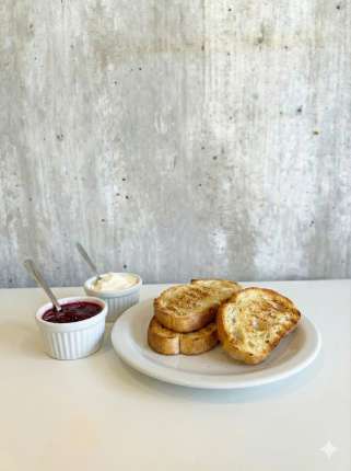 Porción Tostadas con mermelada y queso Finlandia - cafeteria en Cuca y Manuel - Caba - San Telmo