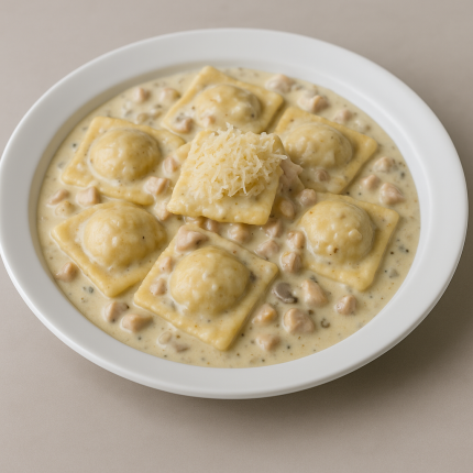 Ravioles de Verdura (salsas 4 quesos o Parisien)  - cafeteria en Cuca y Manuel - Caba - San Telmo