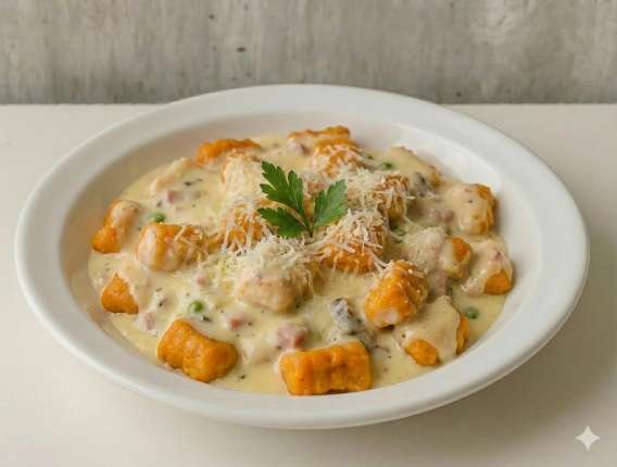 Gnocchi de Calabaza (salsa 4 Quesos o Parisien) - cafeteria en Cuca y Manuel - Caba - San Telmo