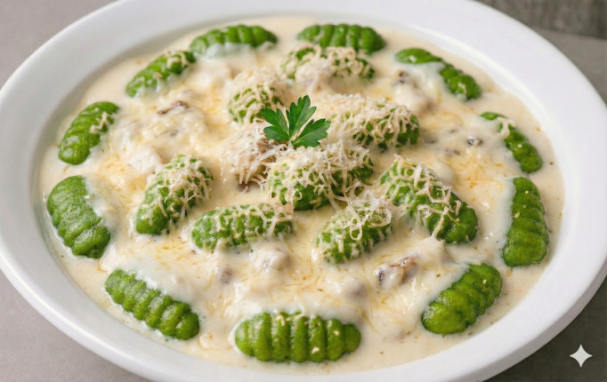 Gnocchi de Verdura (salsa 4 Quesos o Parisien) - cafeteria en Cuca y Manuel - Caba - San Telmo